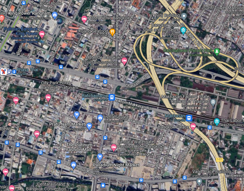 Land for lease 9-2-7.8 rai on Phetchaburi rd. center of Bangkok